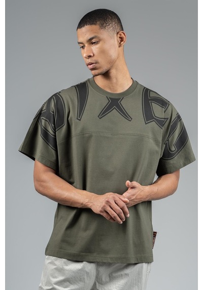 Maraton Sportswear Oversize Erkek Bisiklet Yaka Kısa Kol Basic Haki T-shirt 23246-haki