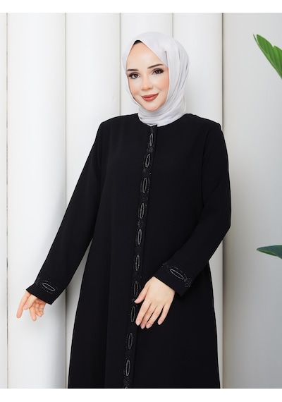 Eslemnur Ferace Halka Taşlı Siyah