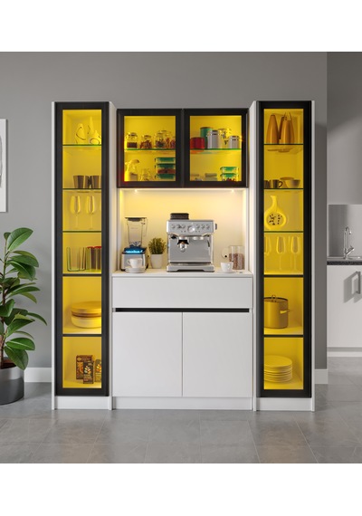 Moon Maxi Kahve Köşesi Komple Mdf Led Aydınlatmalı Mutfak Kahve Dolabı Beyaz