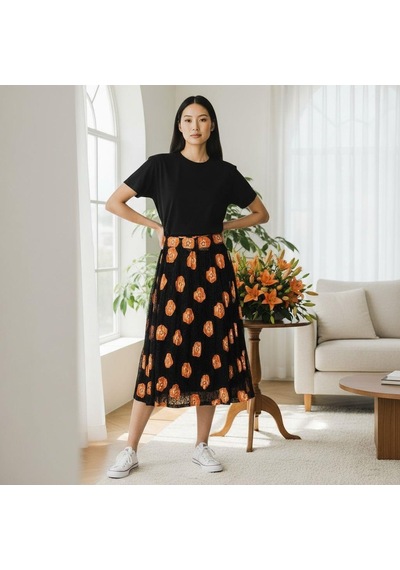 Eren Style Şifon Beli Lastikli Etek 95 Cm - 38-50 Oranj