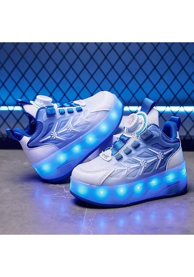 Erkek Çocuk Spor Ayakkabı Şarj Edilebilir Farklı Modlarda Led Işıklı Kapanabilir Tekerlekli Mavi