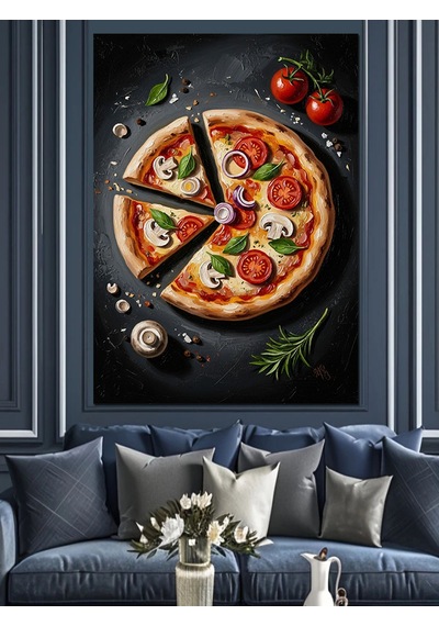 Taze Malzemeli Dilimlenmiş Pizza Tablo Dekoratif Kanvas - Mdf Ahşap Tablo