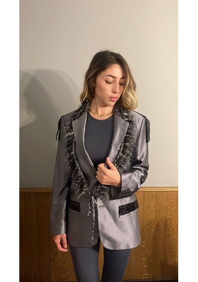 Gri Pullu Özel Tasarım CEKET Gri