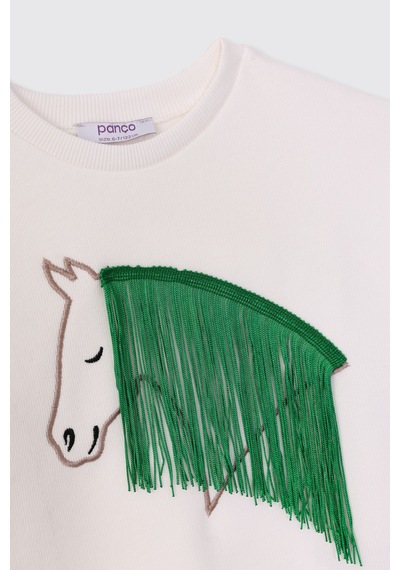 Panço Kız Çocuk Ekru-yeşil Sweatshirt 2521gk08072