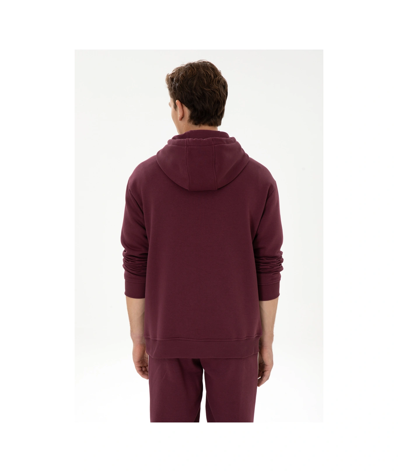U.S. Polo Assn. Erkek Oversize Fit Kapüşonlu Şardonlu Bordo Basic Sweatshirt 50313782-VR177