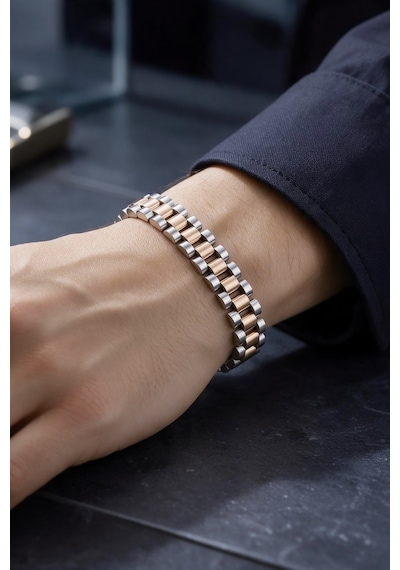 Valmont 19,5 Cm Silver/rose Gold İki Renkli Erkek Çelik Bileklik Mavi-gümüş