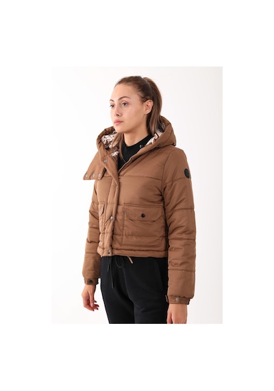 Maraton Sportswear Regular Kadın Kapşonlu Uzun Kol Basic Taba Mont 21288-taba Taba