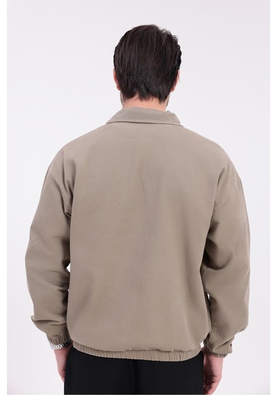 Erkek Gabardin Kumaş Fermuarlı Oversize Mevsimlik Ceket-144 Haki