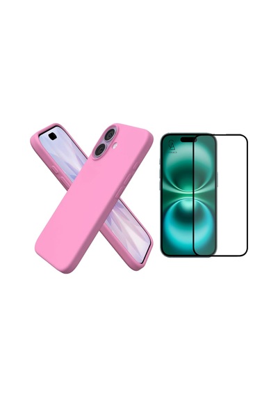 Apple Uyumlu iPhone 17 Içi Kadife Lansman Kılıf Ve Seramik Tam Kaplayan Cam Ekran Koruyucu Açık Pembe