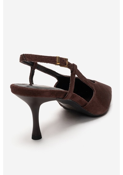 Luvishoes Irena Kahverengi Süet Arkası Açık Sivri Burunlu Kadın Topuklu Ayakkabı