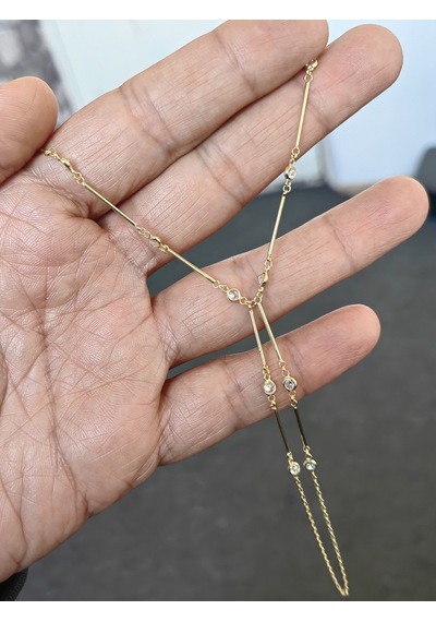 Zirkon Taşlı Gümüş Şahmeran Bileklik Uzun Çubuk Zincirli Tasarım - Gold Renk Altın