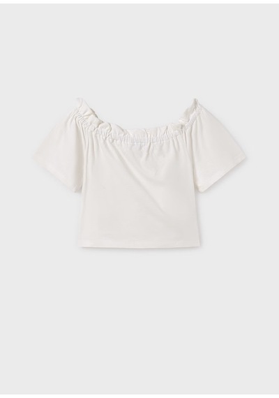 Mayoral Kız Çocuk Crop T-shirt 6028 Krem