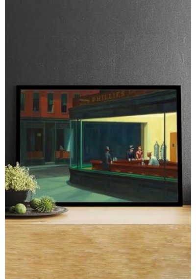 Nighthawks - Edward Hopper Sanatsal Çerçeveli Tablo 50 X 70
