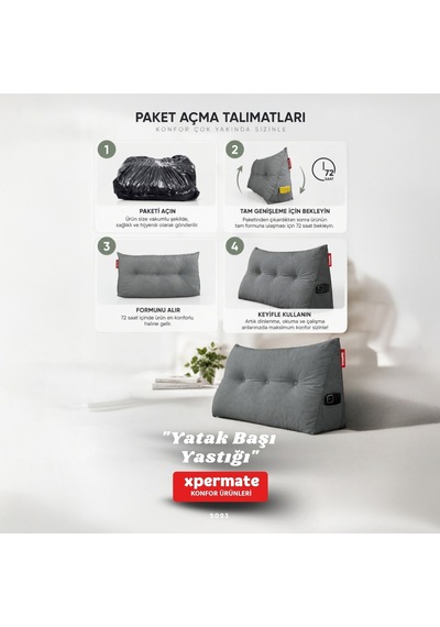 Yatak Başı Yastığı Sırt ve Bel Destek Yastığı 120 CM Yaslanma ve Dinlenme Yastığı Gri