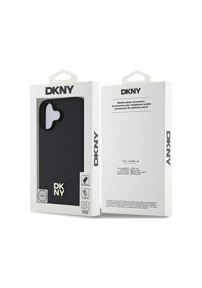 Apple Uyumlu iPhone 16 Plus Kılıf Dkny Lisanslı M-safe Şarj Özellikli 3d Yazılı Repeat Pattern Kapak Siyah