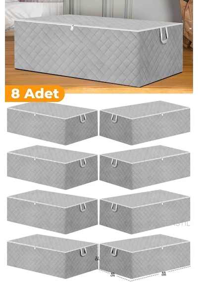 Serstil 8 Adet - Antrasit Büyük Boy Baza Altı Ve Çekyat Tipi Hurç 64 X 45 X 22 Cm Gri