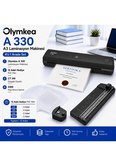 Olymkea A330s A3 Laminasyon Makinesi 4in1set Ve Hediye 12 Adet Pvc Film