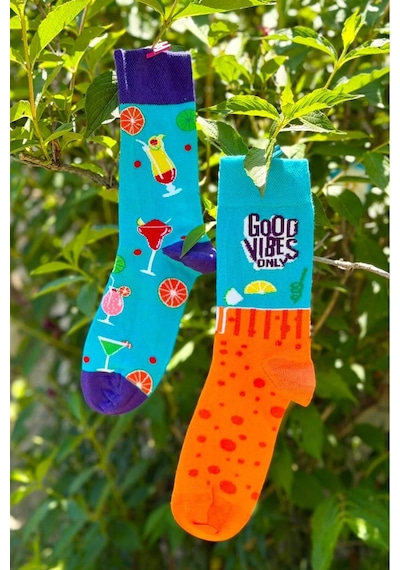 Lousocks Unisex Sağlı Sollu Kokteyl Desenli Soket Çorap Mavi