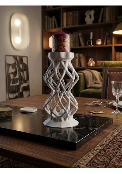 3D Mumluk Şamdan Mermer Desenli Salon Aksesuarı