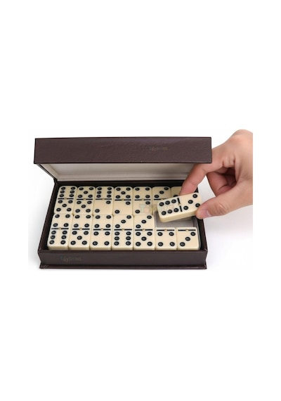 Lüks Deri Kutulu Premium Domino Seti 28 Parça Spinner Lı Çift 6 Taş 2-4 Oyuncu Yeni Yıl Hediyesi B