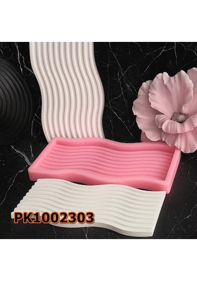 Pk1002303 - Silikon Kalıp Mum Kalıbı Uzun Çizgili Dalgalı Sunumluk Renksiz