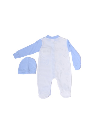 Hçm Erkek Bebek Tulum Şapkalı Panda Baskılı Çıtçıtlı D6 mavi