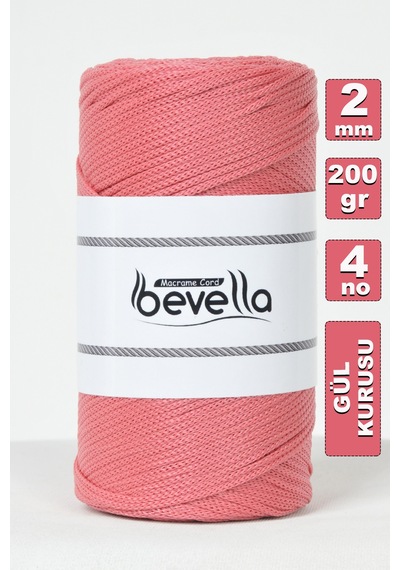 2 Mm - 200 Gr Polyester Gül Kurusu Makrome Ipi Polyester Makrome Ip Supla Ip Ve Çanta Ipliği