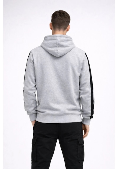 Barlashive Erkek Şeritli Kapüşonlu Oversize Sweatshirt 3 İplik Pamuklu Hoodie - Beyaz Çok Renkli