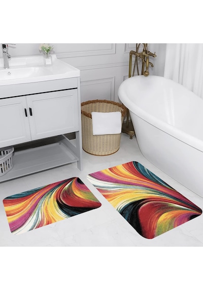 Rovigo Home Baskılı Kaymaz Taban 2 Li Banyo Paspas Takım Rvg5085-100X60-60X50 Çok Renkli