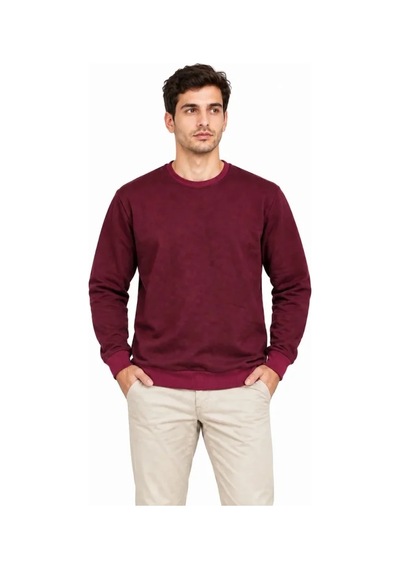 Erkek Bisiklet Yaka İçi Şardonlu 2 İplik Düz Uzun Kollu Regular Fit Sweatshirt -bordo