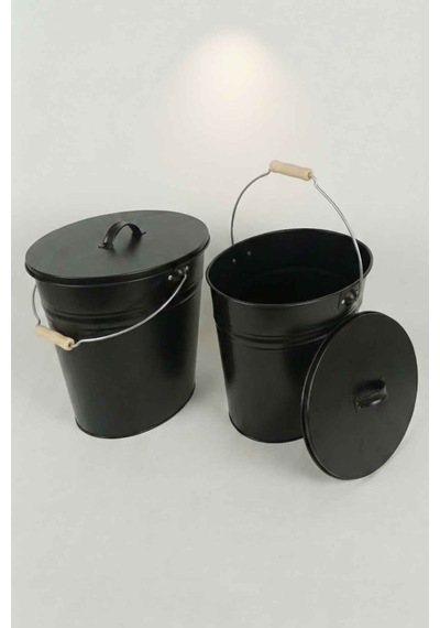 14 Litre Kapaklı Metal Elips Saklama Kabı Ve Dekoratif Kova Siyah