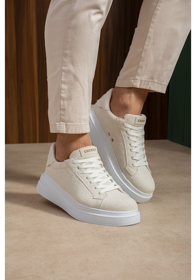 Bağcıklı Erkek Sneaker Beyaz Süet