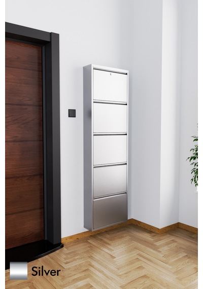Evdemo Kilitli 5 Kapaklı Metal Ayakkabılık Silver