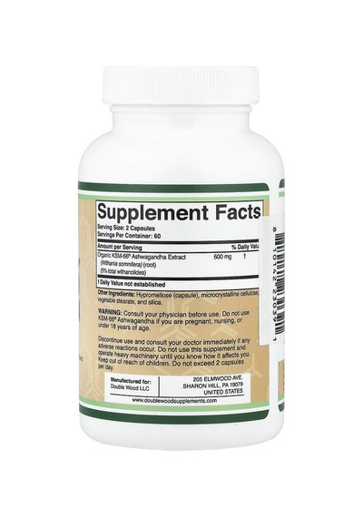 Double Wood Supplements, Ksm66 As-hw-aga-ndha, 120 Capsules 300 Mg Per Capsule