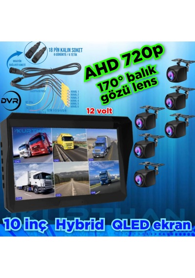 6 Ad 170 Derece Balık Gözü Lens Ahd 720p Kamera Qled 10'' Ekran