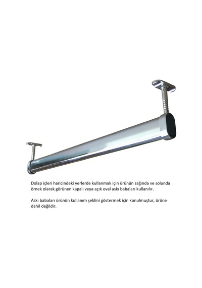 Oval Askı Borusu, 30 Cm, Parlak Metal, Mutfak, Banyo, Vestiyer, Portmanto, Çok Amaçlı Metalik