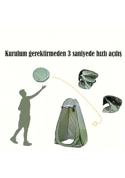 Otomatik Açılır İki Pencereli Katlanabilir Kamp Duş, Tuvalet Ve Giyinme Çadırı - 120x120x190 Cm Haki