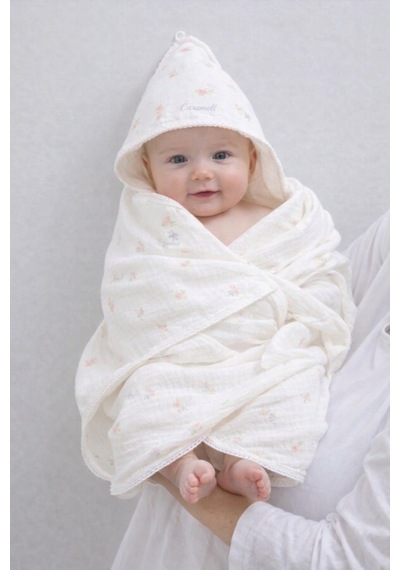 %100 Organik Pamuklu Banyo Seti Muslin Havlu, Kapüşonlu Havlu ,1 Adet Kese 2566 2548 Pembe 90 X 82