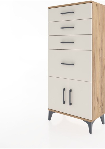 Hyperion Dolap Tek Raflı 4 Çekmeceli 2 Kapaklı 60x44x134 Çam-aytaşı Atlas Çam