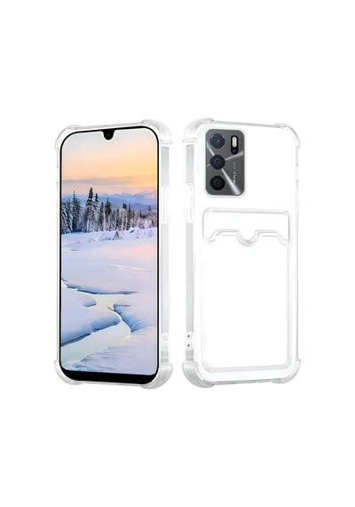 Oppo A16 Uyumlu Kamera Korumalı Kartlıklı Köşeleri Airbag Tasarımlı Darbe Önleyici Şeffaf