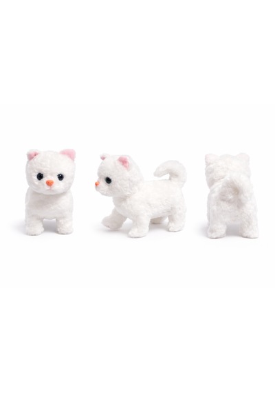 Pilli Yürüyen Peluş Kedi Oyuncak Sevimli Hareketli Peluş Kedi Beyaz