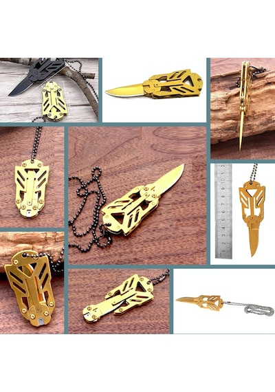 Omeniv Gold Çelik Ayı Dişi Kolye Kamp Çakı Kamp Bıçak Anahtarlık Outdoor Altın