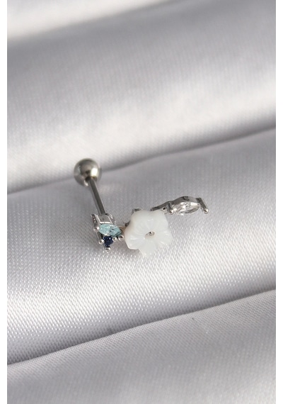 316l Çelik Gümüş Renk Zirkon Taş Detay Beyaz Çiçek Model Tragus Piercing Çok Renkli
