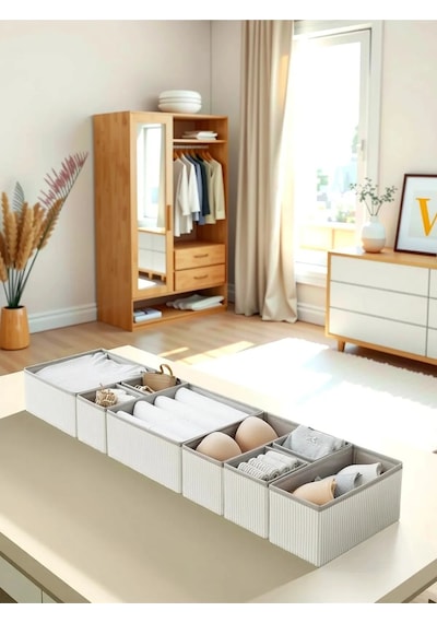 Serstil 8'li Set Gri Çizgili Çekmece İçi Organizer Seti
