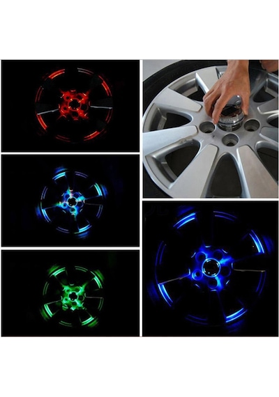 Ayt Sunup Led Işıklı Araba Tekerlek Göbek Kapağı 12 Led 4 Renk 6.5x6.5x4.5cm Oto Jant Ortası Kapak