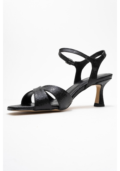Luvishoes Luvi Shoes Melin Siyah Desenli Çapraz Bantlı Kadın Topuklu Ayakkabı Siyah Yılan