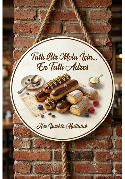 Ekler Pasta Temalı Tatlıcılar Pastaneler Restoranlar İçin Ahşap Duvar Kapı Dekoratif Süs Tablo 4