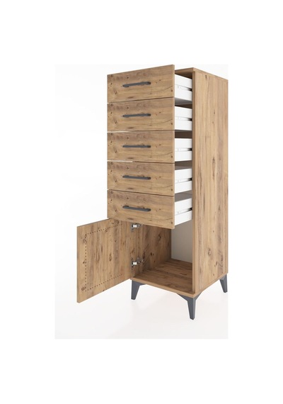 Hyperion Dolap 5 Çekmeceli Tek Kapaklı 44x44x134 Çam-çam Çam