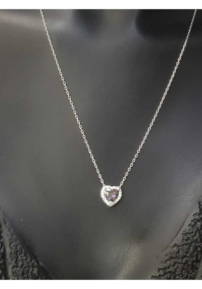 Vog Swarovski Taşlı S Model Mistik Topaz Kalp Taş Detay Gümüş Sevgiliye,arkadaşa Kolye