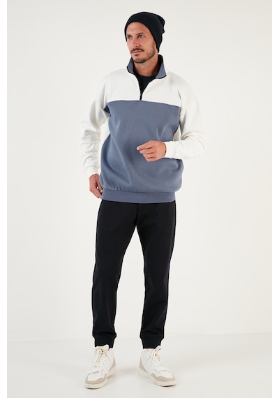 Buratti Regular Fit Fermuarlı Dik Yaka Içi Tüylü Yumuşak Şardonlu Kışlık Erkek Sweat 5905343 Ekru